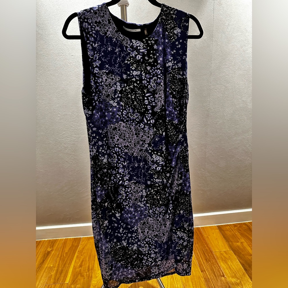 T Tahari Patterned Ruched Midi Dress Sz L